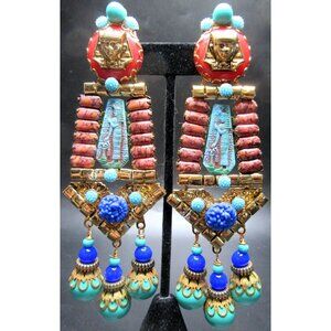 LAWRENCE VRBA Over The Top Egyptian Pharoah Amaing Clip Earrings
